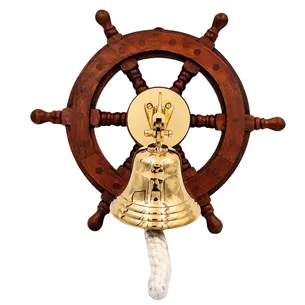 Dzwon okrętowy mosiężny w kole sterowym – dekoracja marynistyczna NC2356A