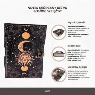 Notes skórzany Słońce i Księżyc ozdobny 200 stron AH07