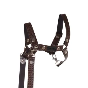 Skippi kantar dla Hobby Horse z wodzami, ekoskóra, brązowy z wzorem boa