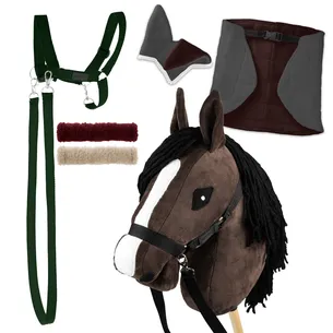 Zestaw Skippi Hobby Horse gniady z derką szaro-brązową i kantarem czarno-zielonym