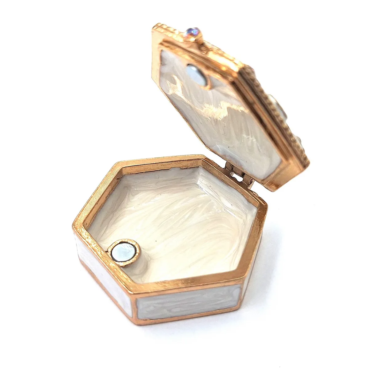 Bogato zdobione metalowe pudełeczko prezentowe z kryształkami B0035-08WH