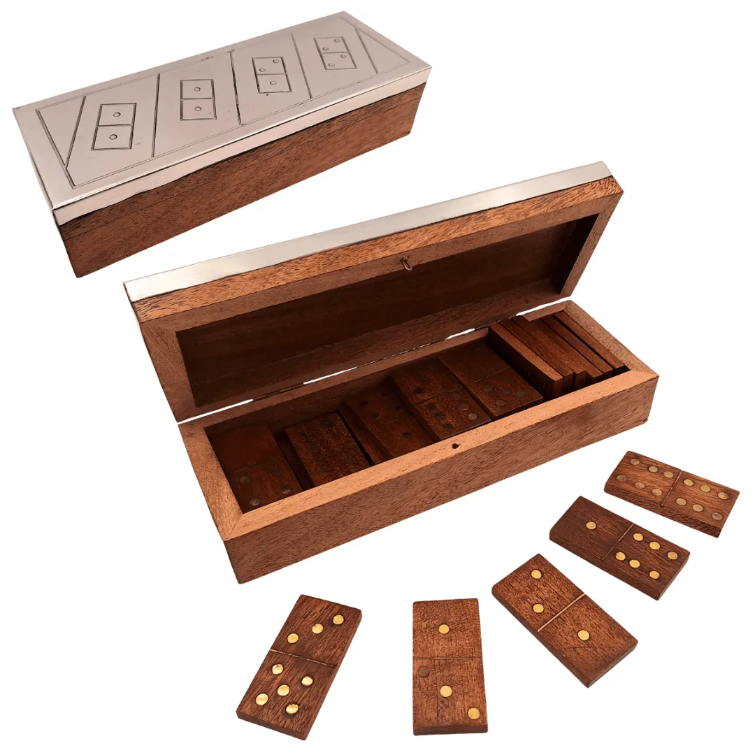 Domino w drewnianym pudełku z aluminiowym wieczkiem DO-017
