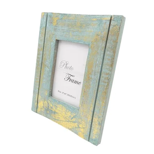 Drewniana ramka na zdjęcie złoto-mięta 15x10 cm 30898