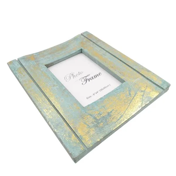 Drewniana ramka na zdjęcie złoto-mięta 15x10 cm 30898