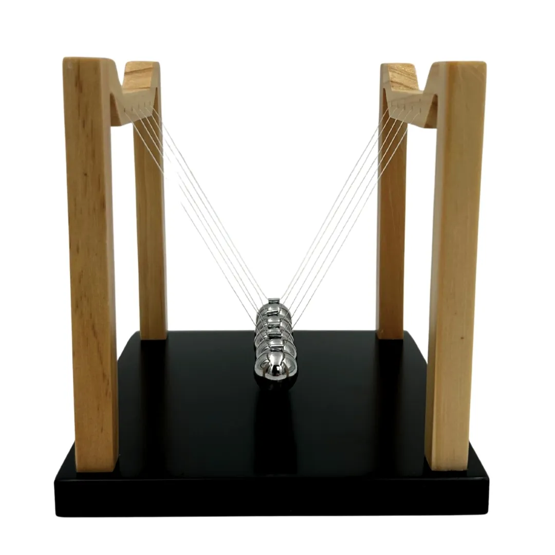 Duże kulki Newtona premium YG130 – drewniana podstawa, stalowe kulki