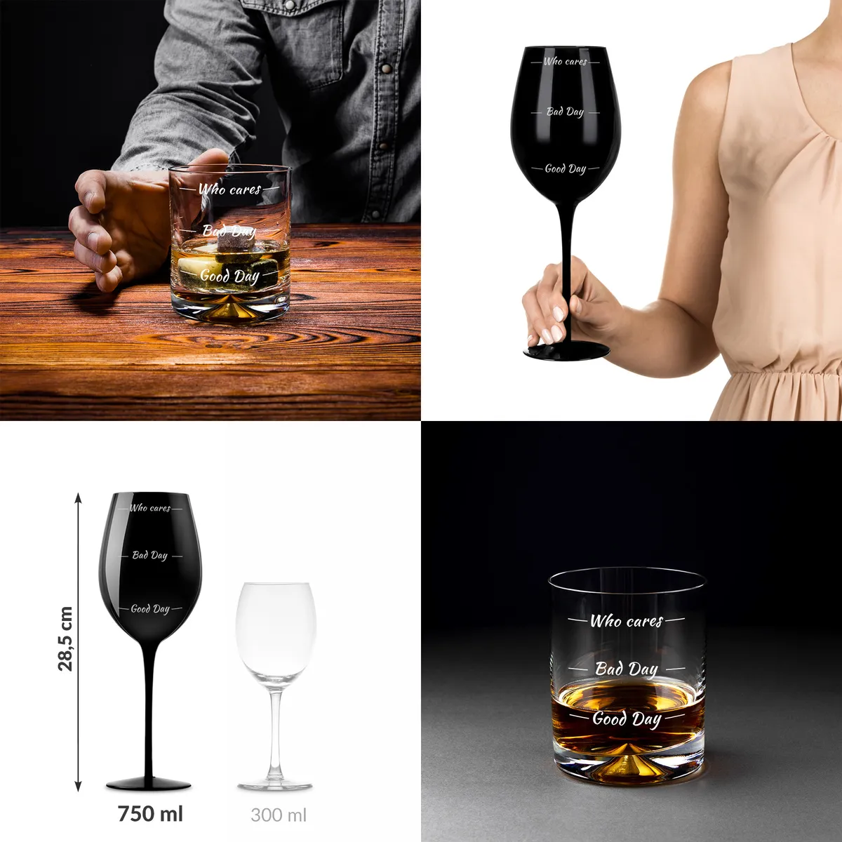 Etui dla pary Froster z kieliszkiem do wina i szklanką do whisky na ślub