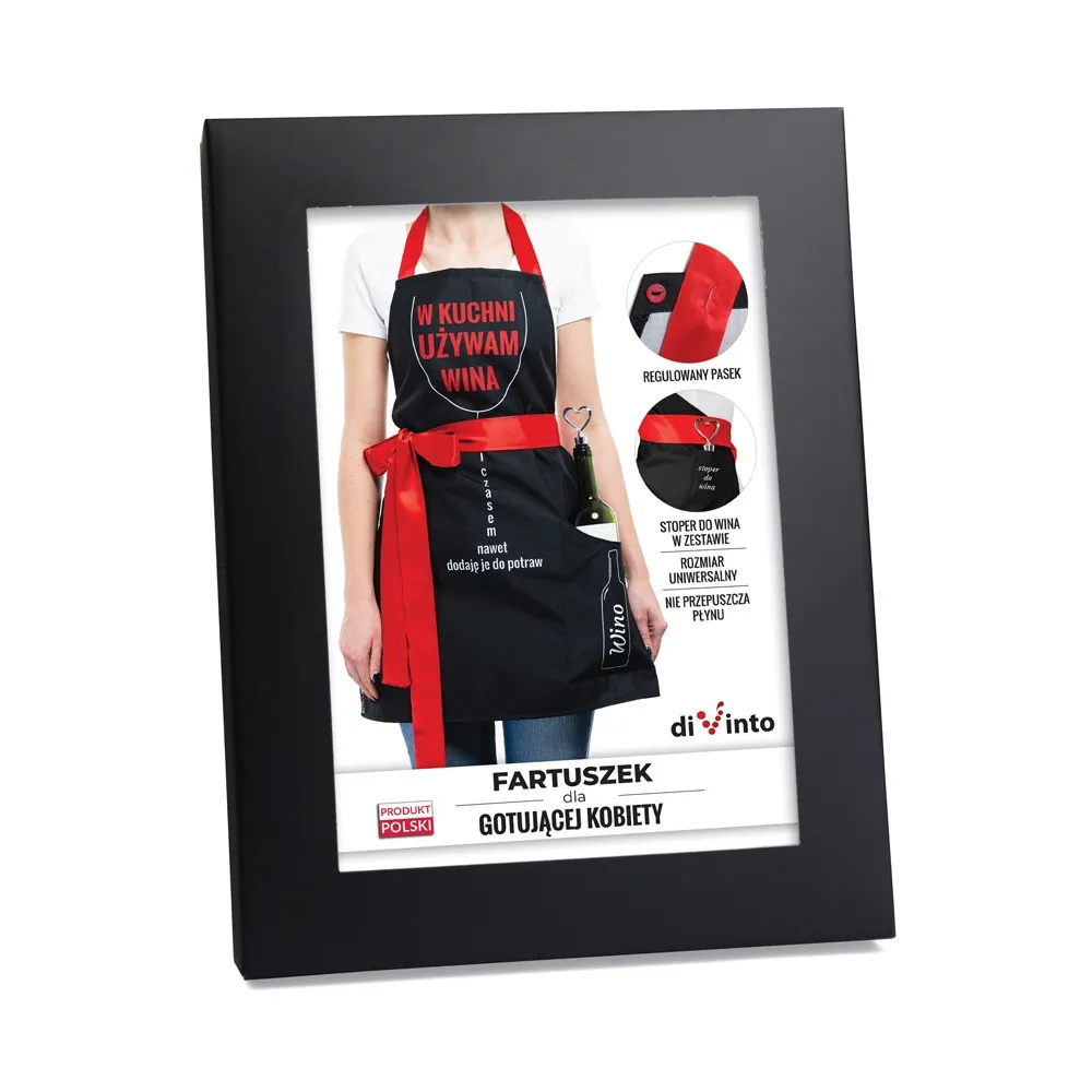 Fartuszek dla gotującej kobiety „Gotuję z winem” diVinto