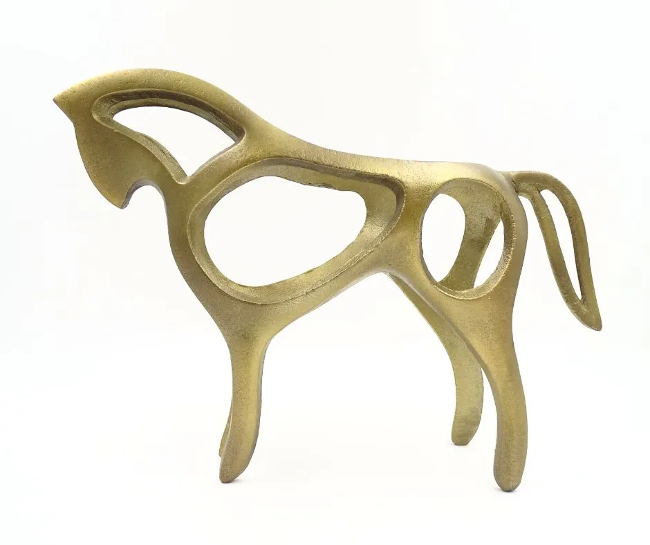 Figurka dekoracyjna Koń Amber aluminiowa w kolorze mosiężnym 38 cm