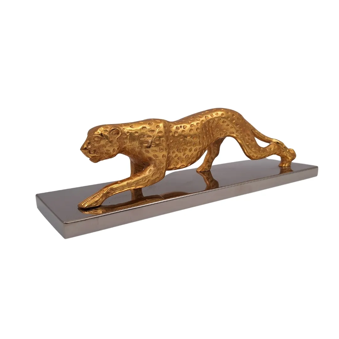 Figurka dekoracyjna lampart złoty 42 cm na srebrnej podstawie glamour loft