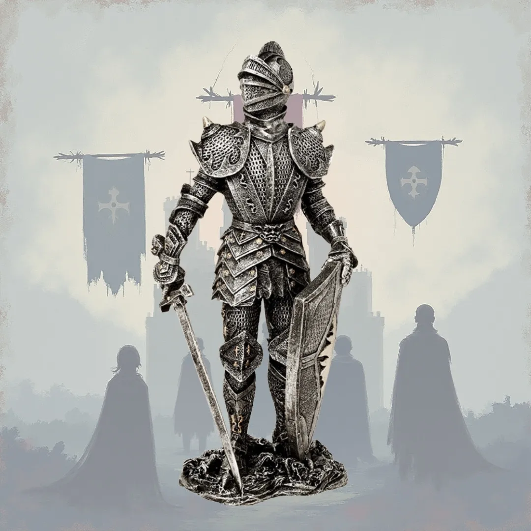 Figurka dekoracyjna rycerz w srebrnej zbroi 30 cm MC-23053