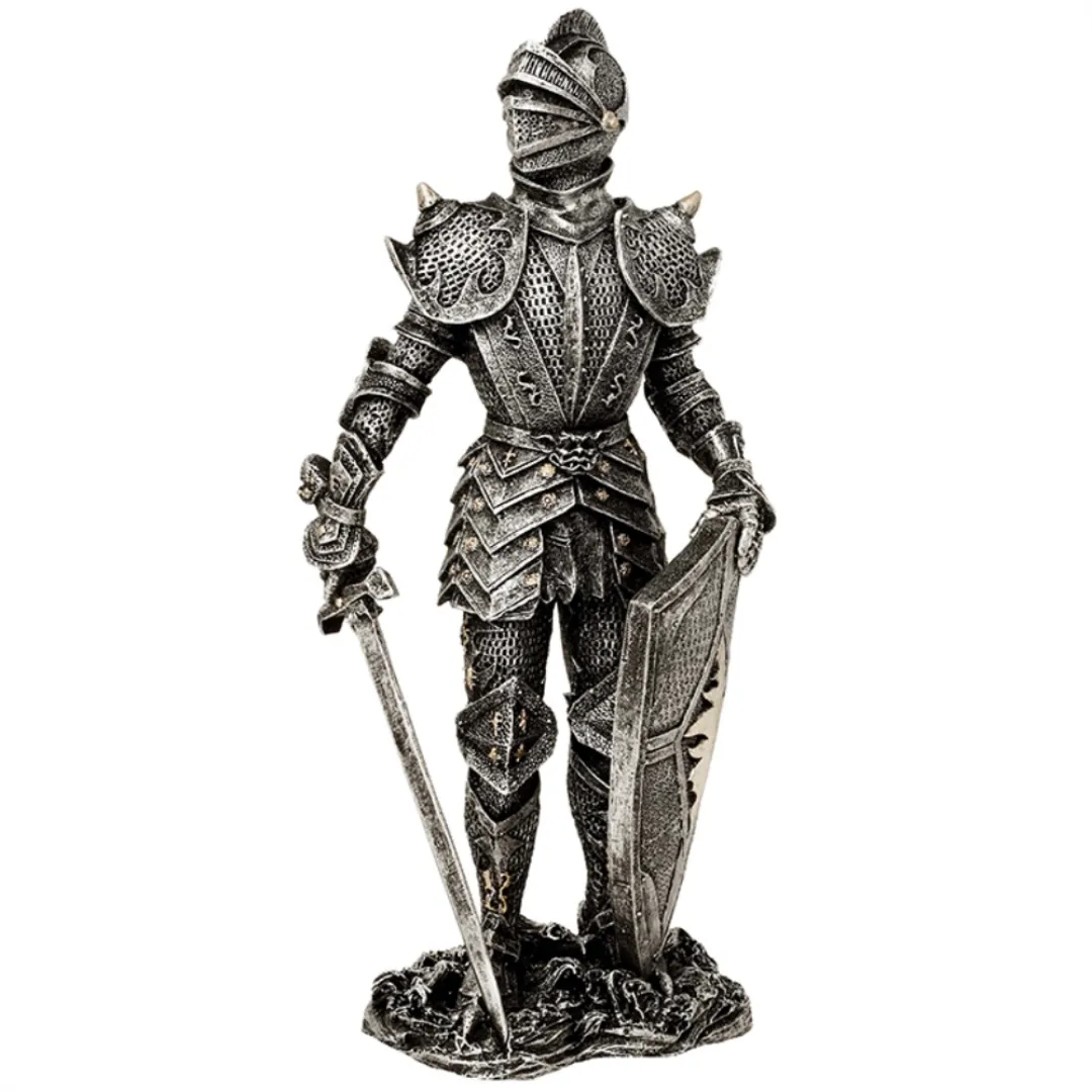 Figurka dekoracyjna rycerz w srebrnej zbroi 30 cm MC-23053