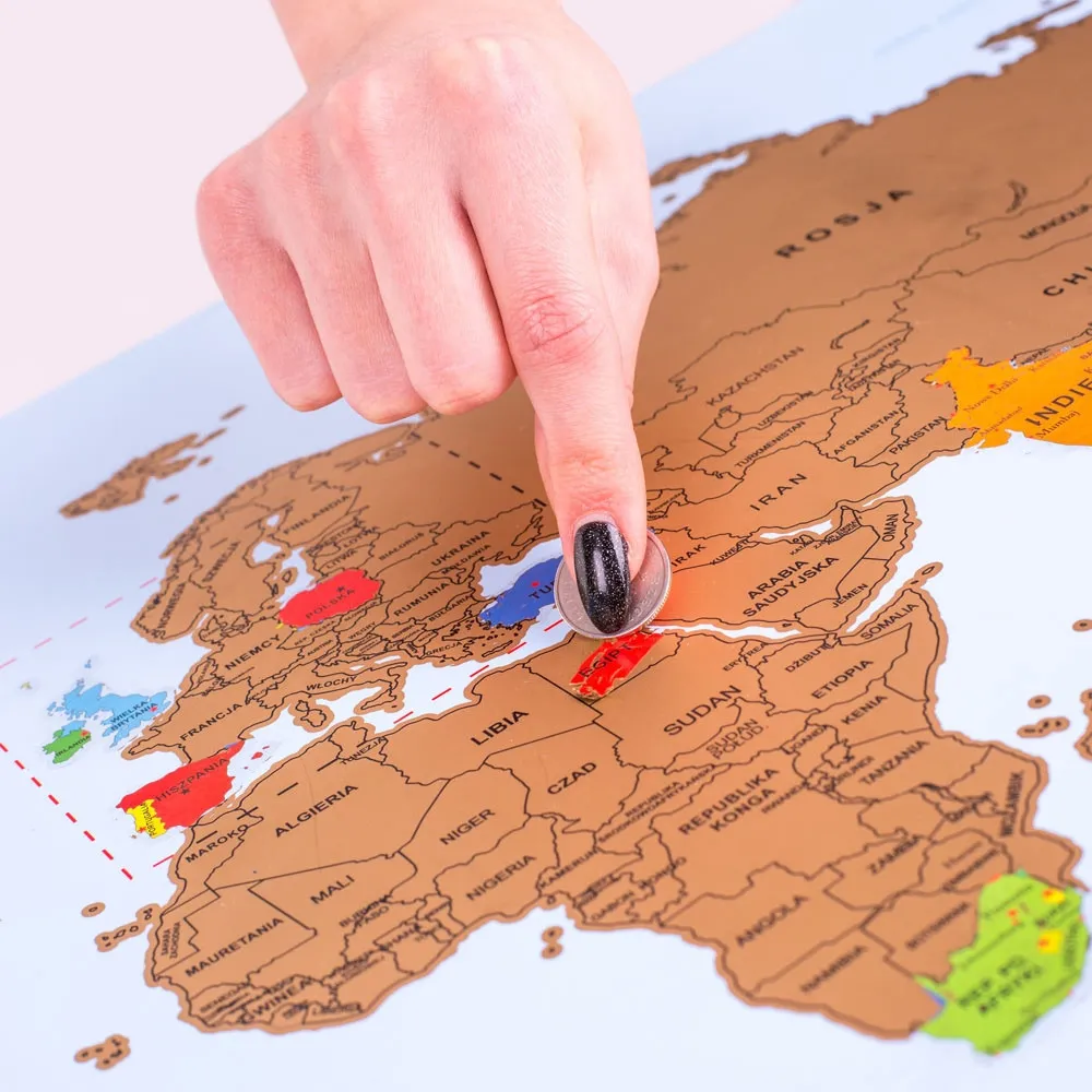 Mapa Odkrywcy Świat PL – mapa zdrapka podróżnika na prezent Froster