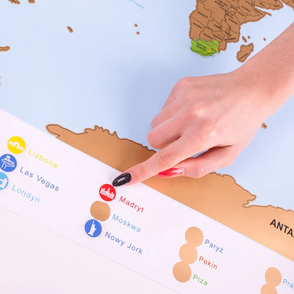 Mapa Odkrywcy Świat PL – mapa zdrapka podróżnika na prezent Froster