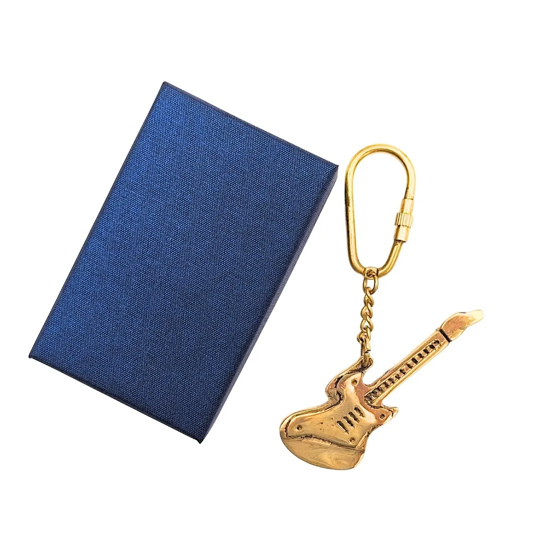 Mosiężny brelok do kluczy Gitara w eleganckim pudełku – prezent dla gitarzysty KRT21A