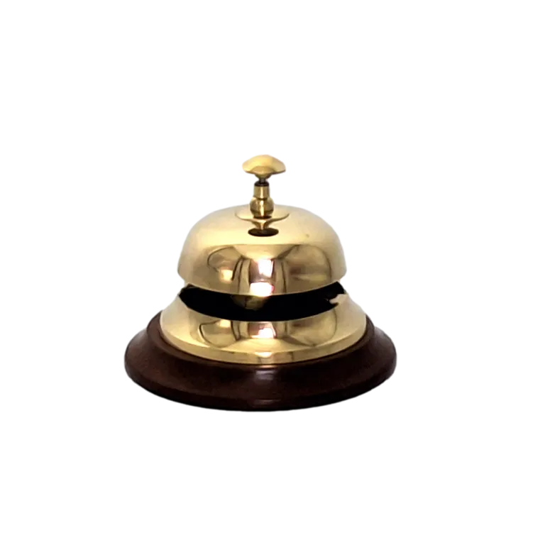 Mosiężny gong hotelowy na drewnianej podstawie TB27/4