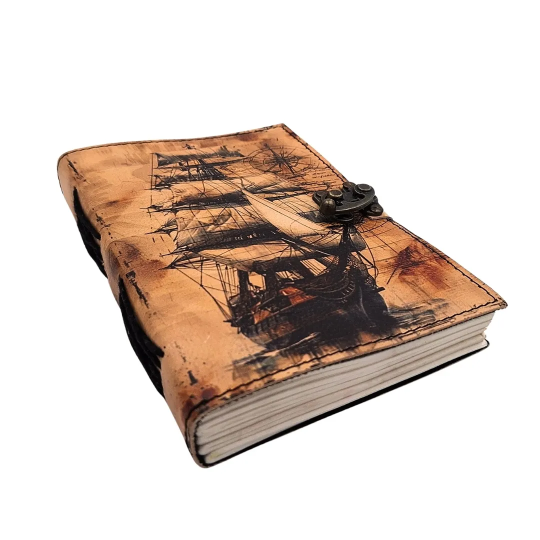Notes skórzany marynistyczny z żaglowcem retro AH11 – prezent dla żeglarza
