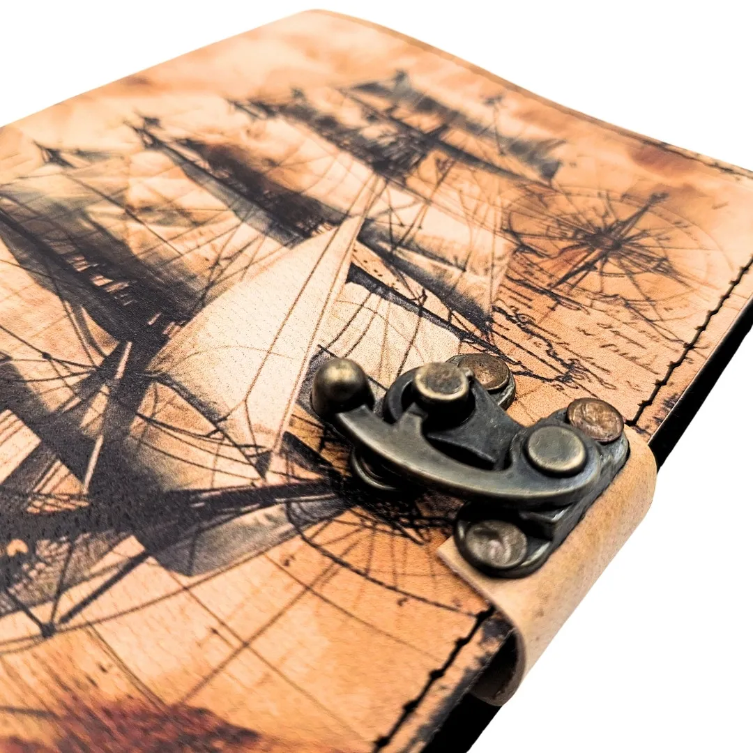 Notes skórzany marynistyczny z żaglowcem retro AH11 – prezent dla żeglarza