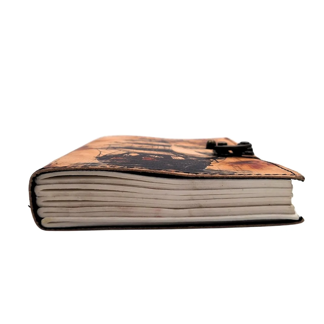 Notes skórzany marynistyczny z żaglowcem retro AH11 – prezent dla żeglarza