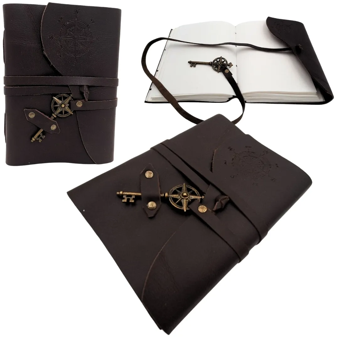 Notes skórzany retro Róża Wiatrów 200 stron – prezent dla żeglarza AH03
