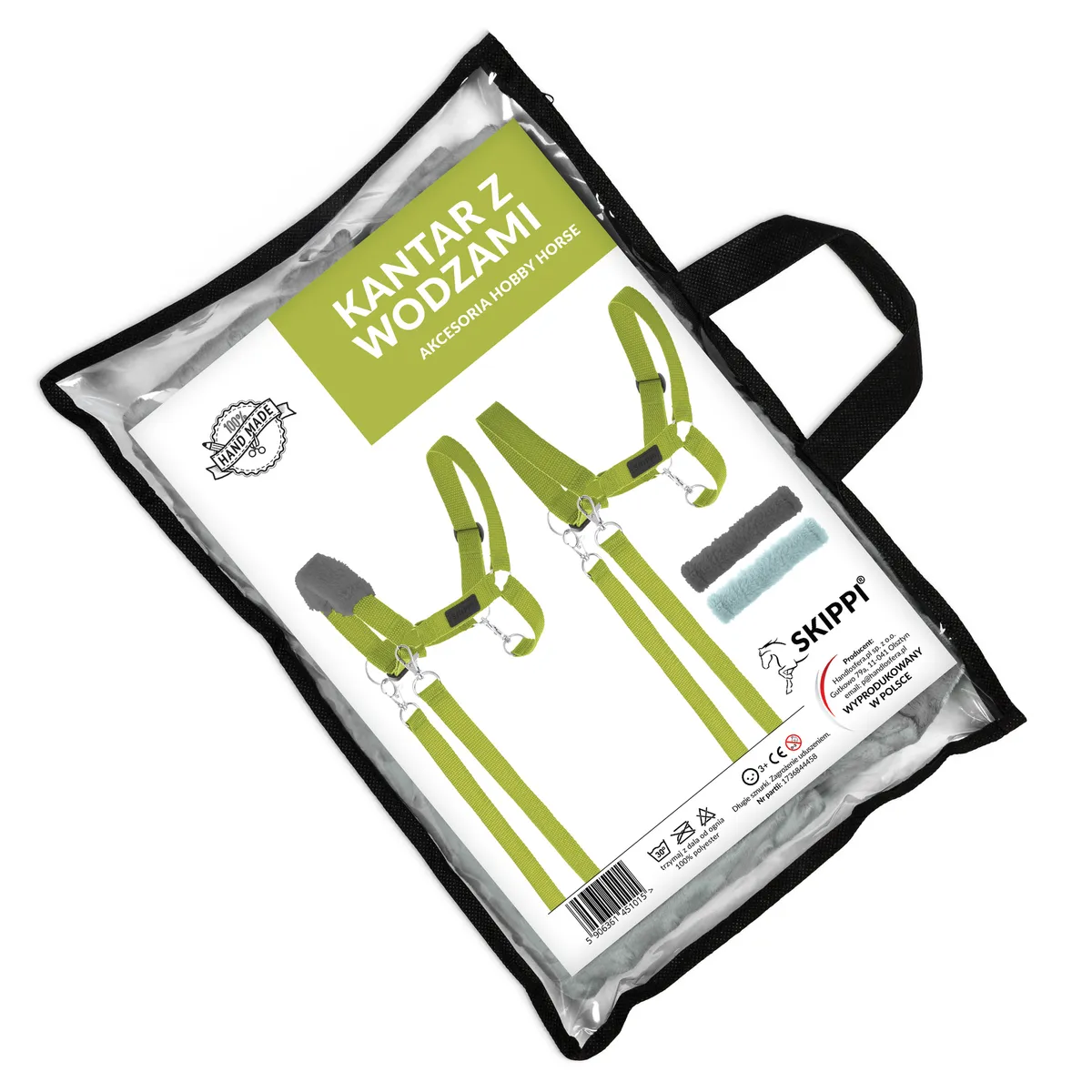 Skippi kantar dla Hobby Horse z wodzami i 2 wymiennymi futerkami, jasny zielony