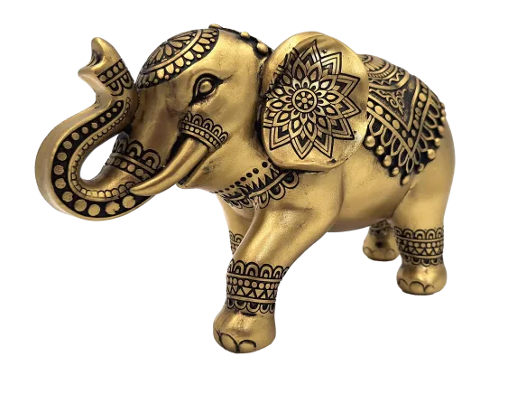 Słonik na szczęście – złota figurka dekoracyjna z polyresinu 22,1 cm