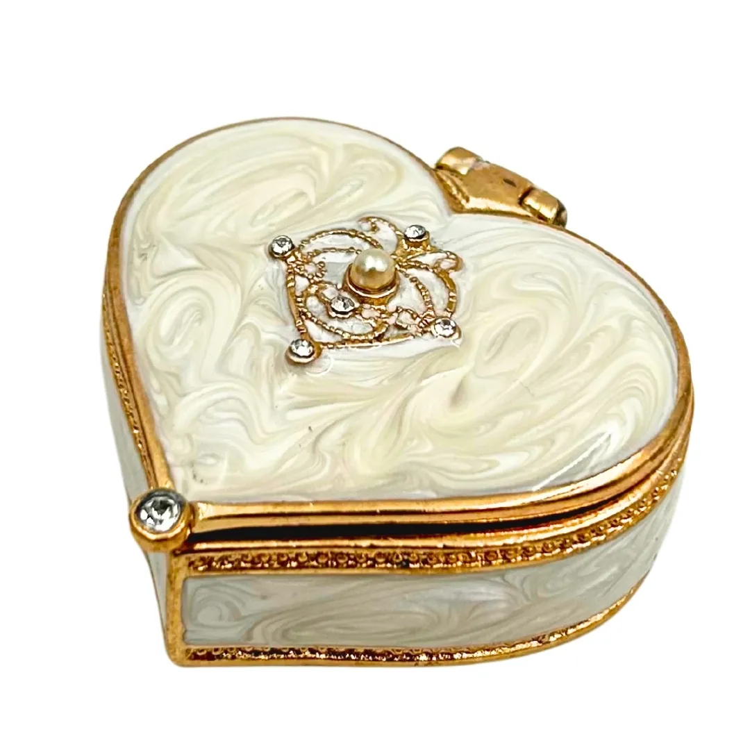 Szkatułka na biżuterię serce z kryształkami biało-złota B0767-06WH