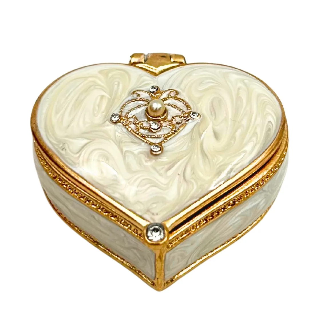 Szkatułka na biżuterię serce z kryształkami biało-złota B0767-06WH