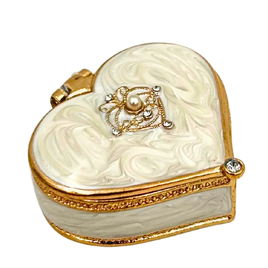 Szkatułka na biżuterię serce z kryształkami biało-złota B0767-06WH