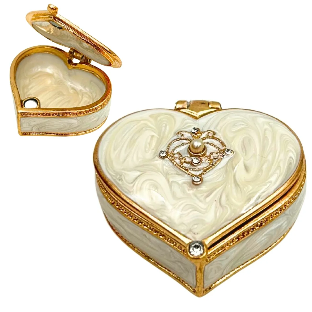 Szkatułka na biżuterię serce z kryształkami biało-złota B0767-06WH