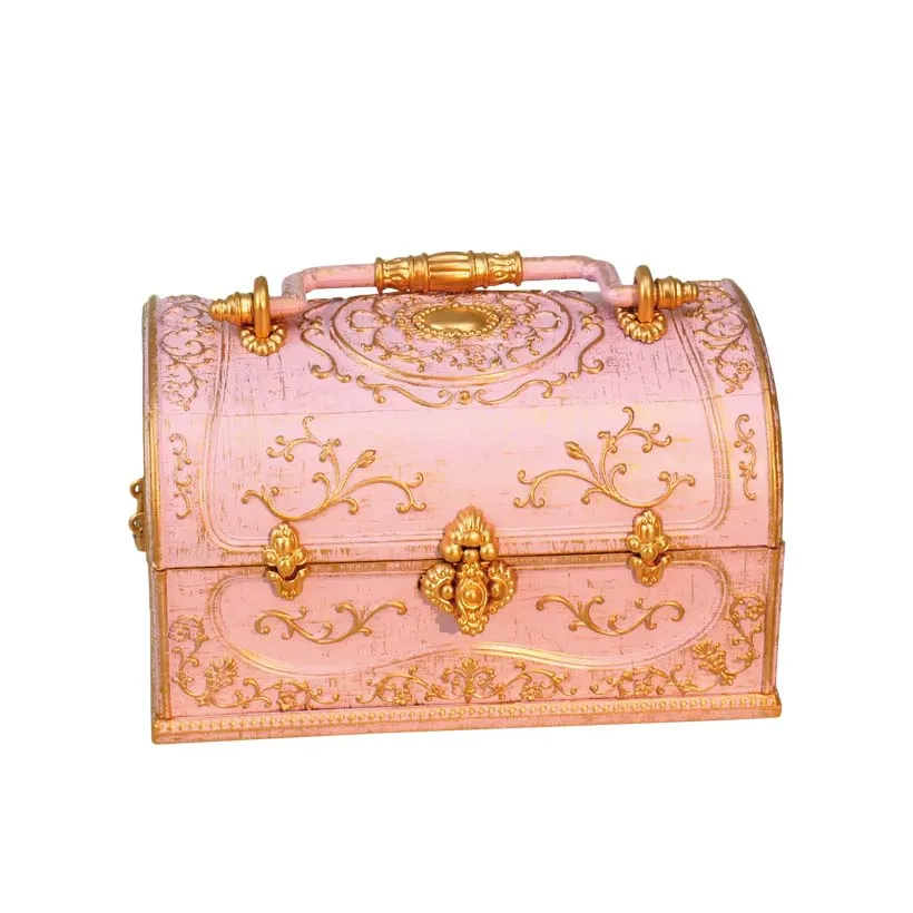 Szkatułka na biżuterię z pozytywką 24107 różowa ze złotymi zdobieniami