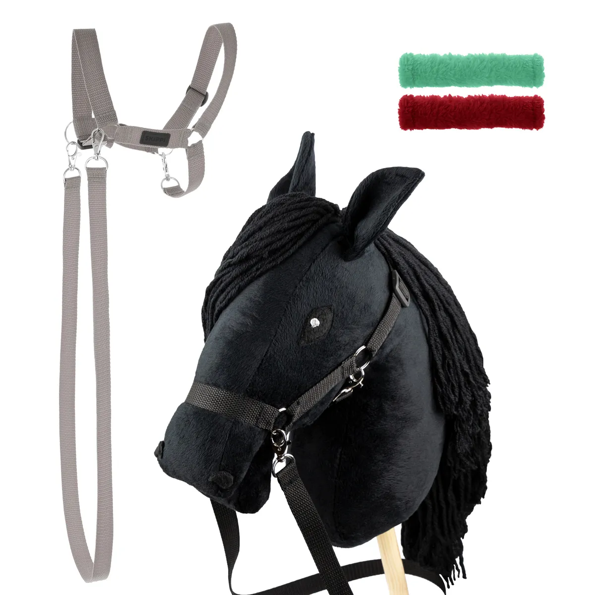 Zestaw Skippi Hobby Horse czarny z dodatkowym kantarem szarym