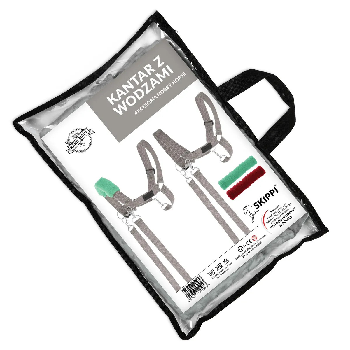 Zestaw Skippi Hobby Horse gniady – derka dwustronna fuksja/granat, kantary z wodzami szare i czarne