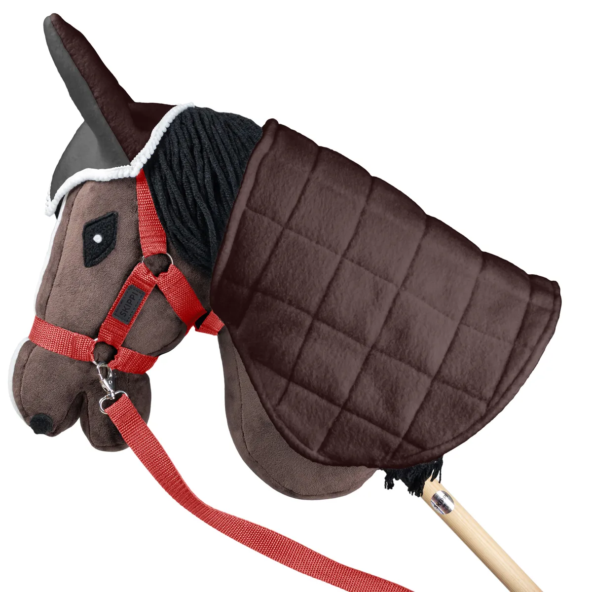 Zestaw Skippi Hobby Horse gniady z derką szaro-brązową i czerwonym kantarem