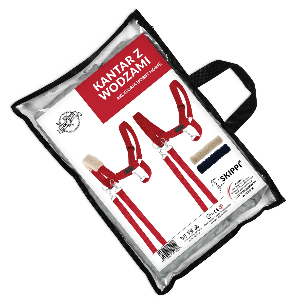 Zestaw Skippi Hobby Horse gniady z derką szaro-brązową i czerwonym kantarem
