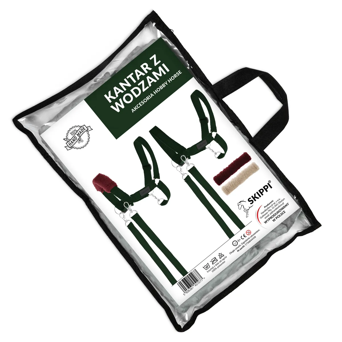 Zestaw Skippi Hobby Horse gniady z derką szaro-brązową i kantarem czarno-zielonym