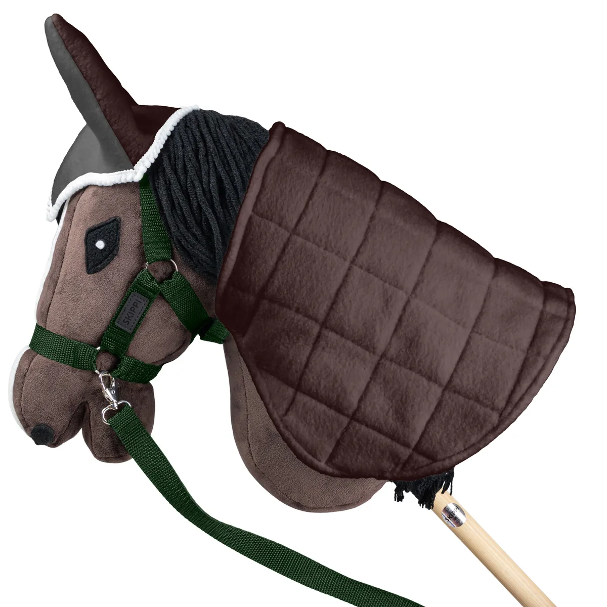 Zestaw Skippi Hobby Horse gniady z derką szaro-brązową i kantarem czarno-zielonym