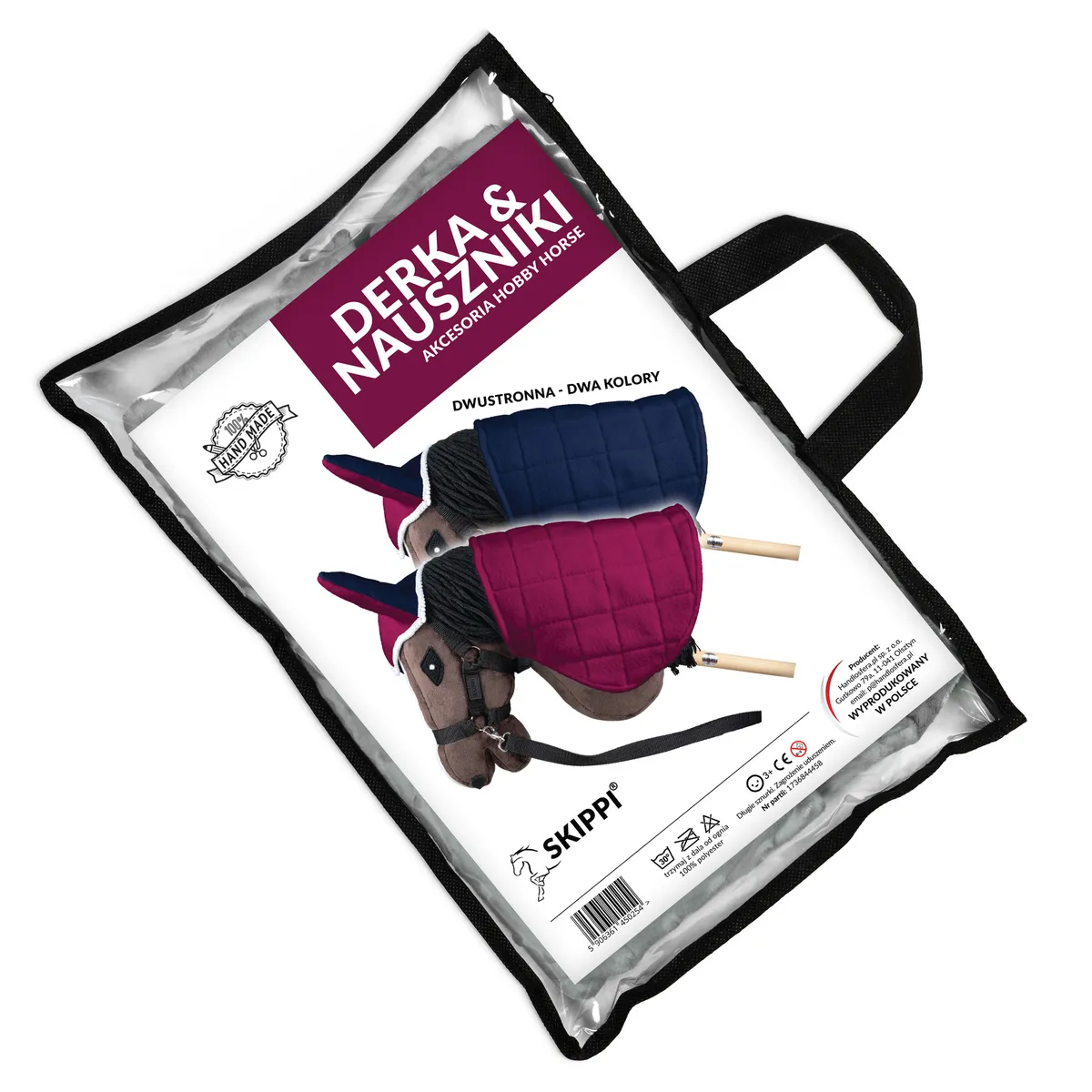 Zestaw Skippi Hobby Horse szary – derka fuksja/granat i kantar lawenda