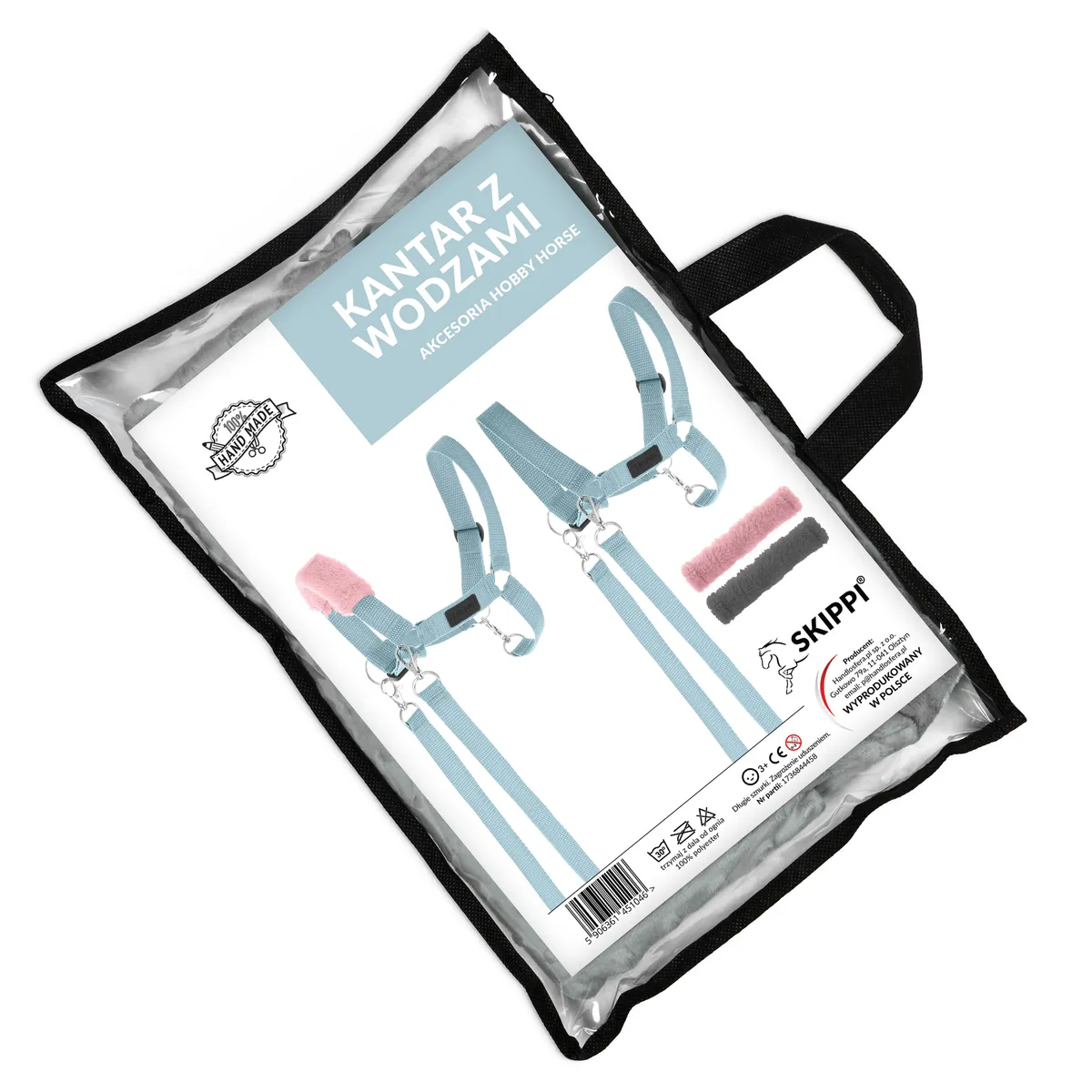 Zestaw Skippi Hobby Horse szary + dodatkowy kantar błękitny