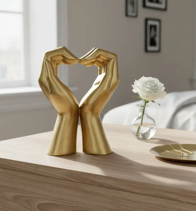 Złota figurka dekoracyjna glamour Serce z dłoni 44190FJ