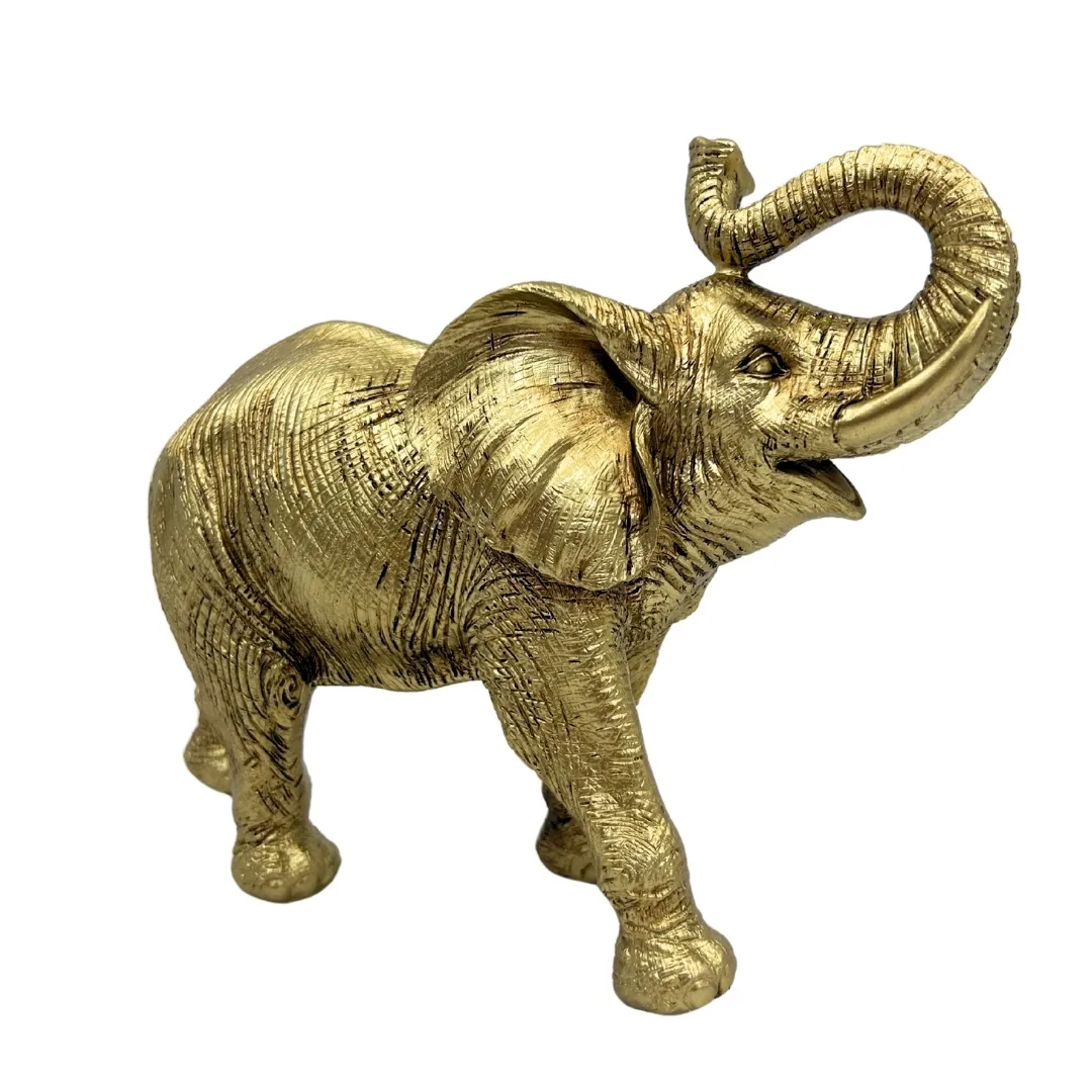 Złoty słoń z uniesioną trąbą – figurka dekoracyjna 141FJZ
