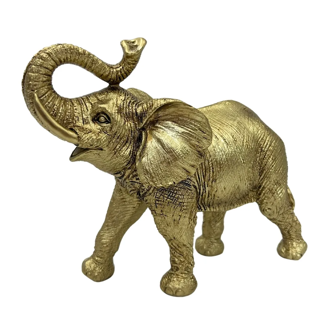 Złoty słoń z uniesioną trąbą – figurka dekoracyjna 141FJZ
